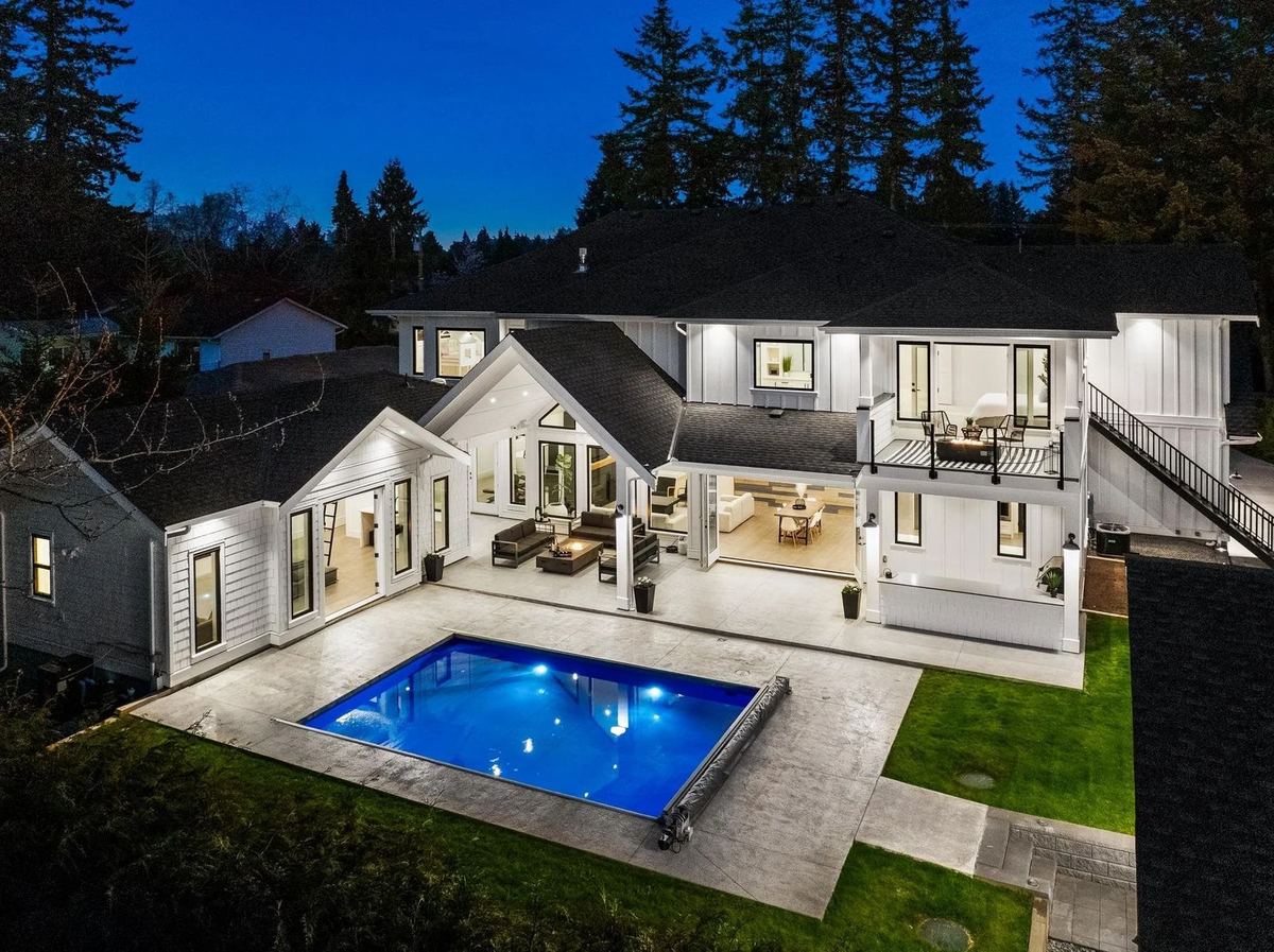 Home with pool at dusk