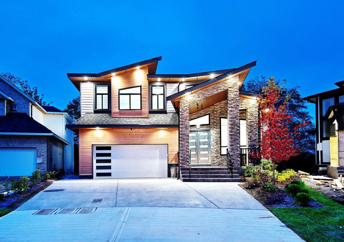 Custom home at dusk